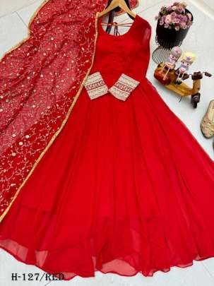 New Red Georgette Anarkali Kurti and Dupatta