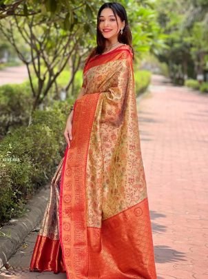New Red Premium Silk Sarees With Zari Weaves Work