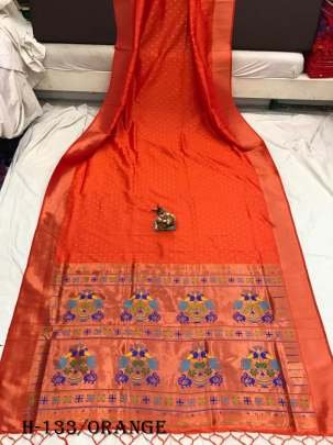 New Soft Banarasi Lichi Silk Orange Color Saree 