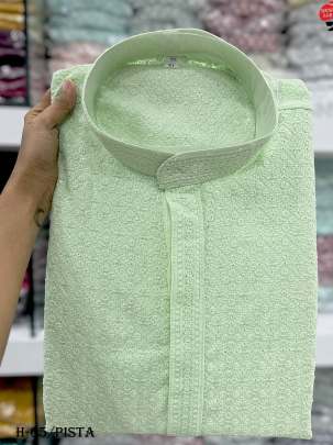 New Special Rayon Chikan Work Pista Kurta With Pyjama