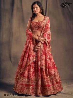 New Stylish Cherry Lehenga Choli With Dupatta