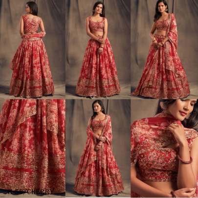 New Stylish Cherry Lehenga Choli With Dupatta