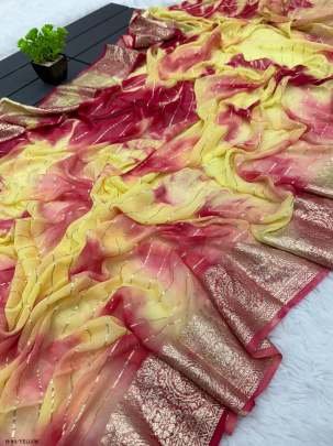 New Tie Dye Printed Yellow Pure Viscose Saree