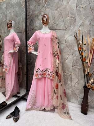 New Traditional Sequence Embroidery Work Chinon Gharara Suits