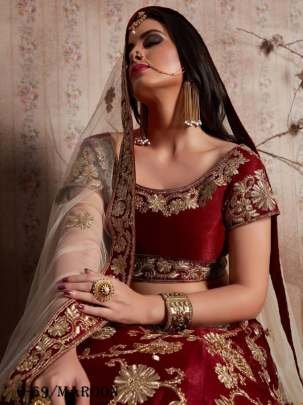 New Velvet Silk Maroon Bridal Lehenga Choli