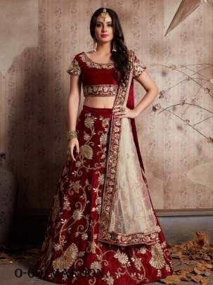 New Velvet Silk Maroon Bridal Lehenga Choli