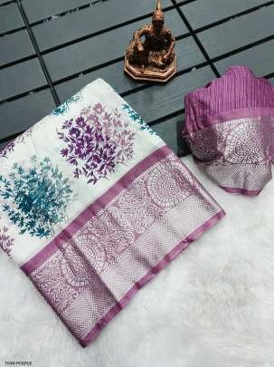 New Viscose Silk Purple Saree With Zari Border