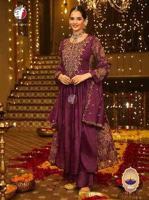 New Viscose Wine Kurti Palazzo and Dupatta by AF