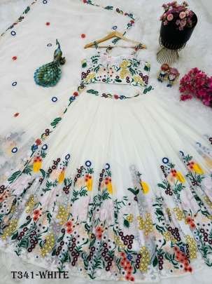 New White Real Modeling Georgette Lehenga Choli