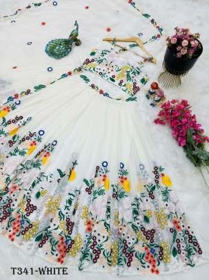 New White Real Modeling Georgette Lehenga Choli