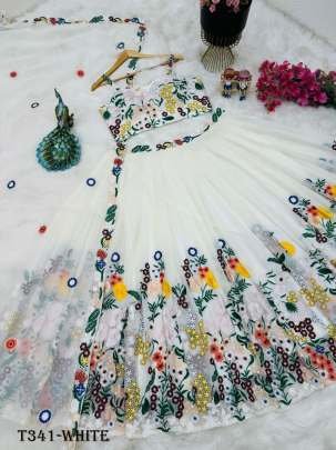 New White Real Modeling Georgette Lehenga Choli