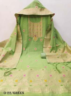 New Green Chanderi Banarasi Silk Dress Material