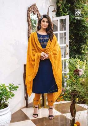 Nikhaar Beautiful Neck Work Straight Kurti Pant Dupatta Set