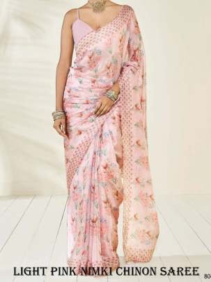 Nimki 9 Light  Pink Pure Chinon Saree