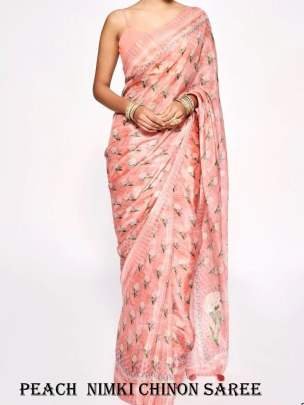 Nimki 9 Peach  Pure Chinon Saree