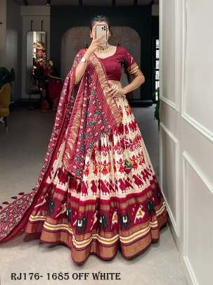 Off White Color Patola Printed With Foil Work Tussar Silk Lehenga Choli