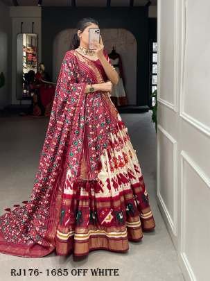 Off White Color Patola Printed With Foil Work Tussar Silk Lehenga Choli