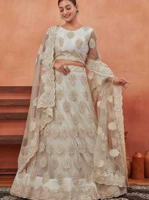 Off White Net Embroidered Lehenga choli 