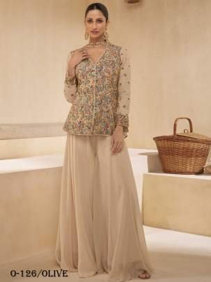 Olive Georgette Palazzo Set By Sayuri Designer