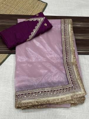 Onion Attractive And Beautiful Soft Zari Tissue Saree With Cording Work
