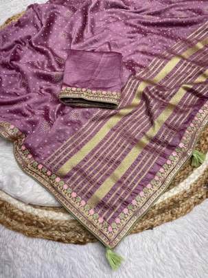 Onion Attractive Designer Vichitra Saree With Multi Work