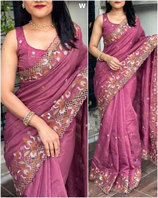 Onion Pink Slub Silk Party wear Saree