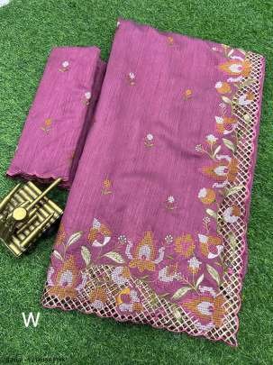 Onion Pink Slub Silk Party wear Saree