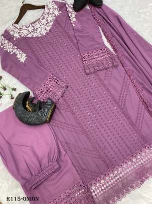 Onion Trending Sequence Readymade Designer Suits With Pent And Georgette Dupatta