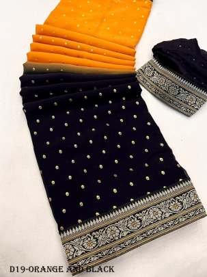 Orange and Black Color Heavy Georgette Saree With foil print