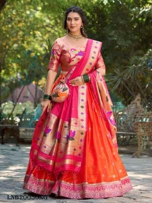 Orange Color Classic Jacquard Silk Paithani Lehenga Choli 