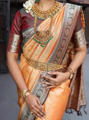 Orange Color Pure Soft Silk Saree and Blouse