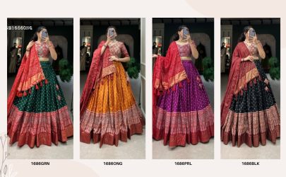 Orange Dola Silk Bandhani And Ajrakh Print With Foil Work Lehenga