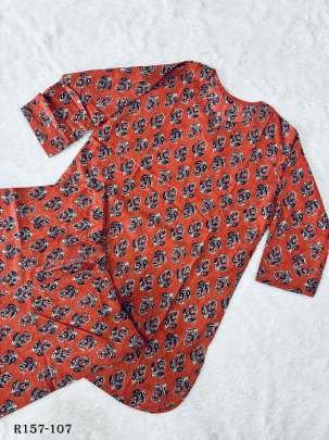 Orange Flower Printed Cotton Top And Pant Co ord Set