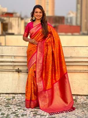Orange Patola Silk Saree With Contrast Border