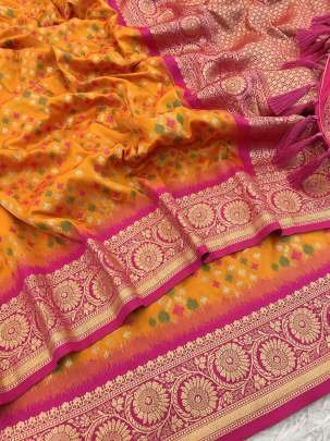 Orange Patola Silk Saree With Contrast Border