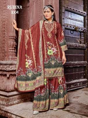 Original Mirror Work Brown Colour Top,Sharara With Dupatta