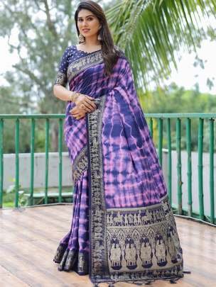 Original Sibory Vargoda Print Purple Bandhej Saree