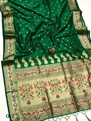 New Collection Super Soft Kasturi Green Silk Saree With Gold Zari Weaving