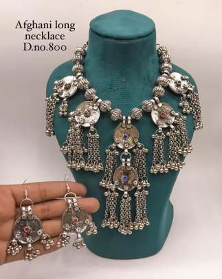 Oxidized Multi Stone Navratri Necklace With Earrings