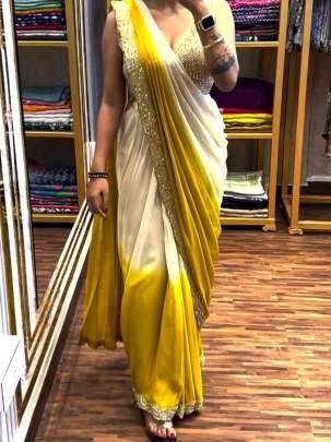 Padding Chinon Real Mirror Work Ready To Wear Saree