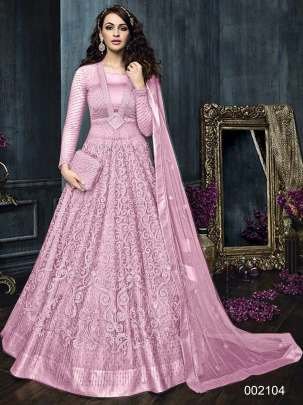 Pakistani Style Baby Pink Unstitched Gown With Dupatta Set