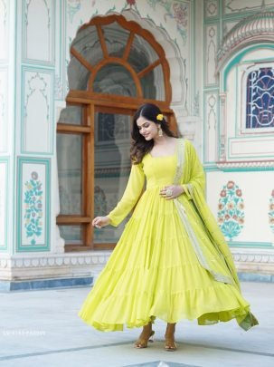 Parrot Attractive Full Sleeve Designer Faux Georgette Gown