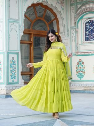 Parrot Attractive Full Sleeve Designer Faux Georgette Gown