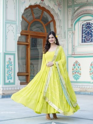 Parrot Attractive Full Sleeve Designer Faux Georgette Gown