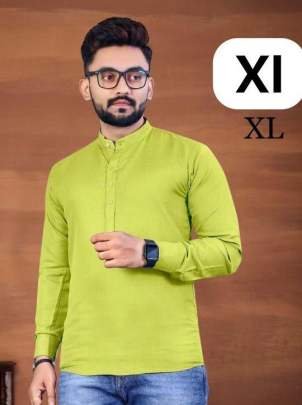 Parrot Green Style Mens Wear Cotton Short Kurta 