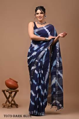 Styles Sarees Linen Dark Blue Saree With Sibori Print