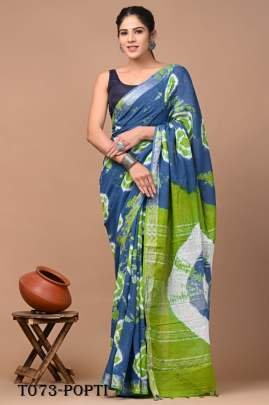 Glamorous Saree Linen Popti Saree With Sibori Print