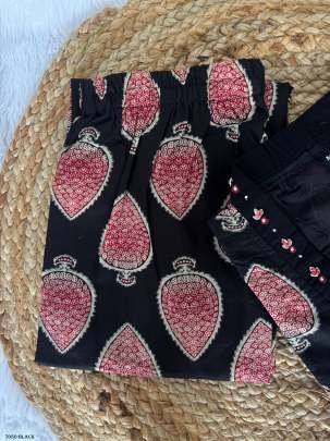 Party Wear A Line Delight Black Cotton Kurti With Palazzo Set