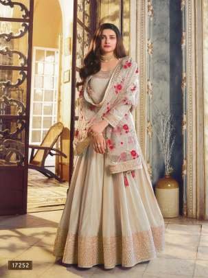 Party Wear Beige Color Dola Silk Long Anarkali Salwar Suit