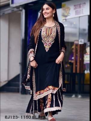  Party Wear Black Georgette Embroidery Work kurti Palazzo Set